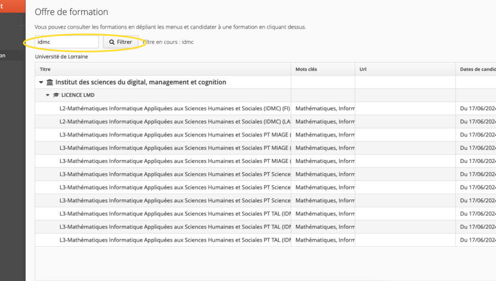 Candidater en L2 ou L3 MIASHS à l’IDMC via E-Candidat